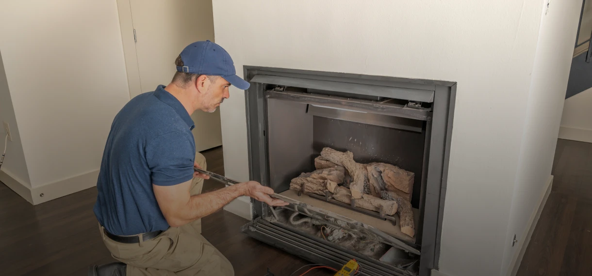 Person checking fireplace safety