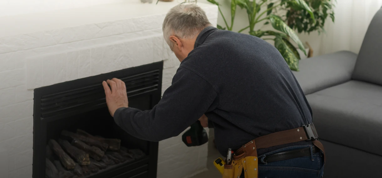 Man working on a home fireplace